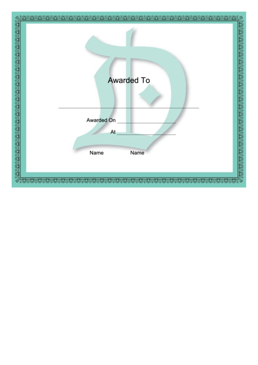 Centered D Monogram Certificate Template Printable pdf