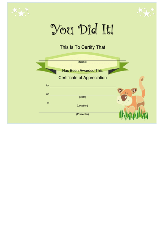 You Did It Certificate - Green Printable pdf