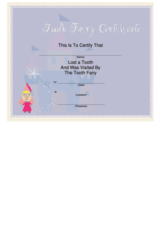 Tooth Fairy Certificate Template (Purple) - Lost Tooth Printable pdf