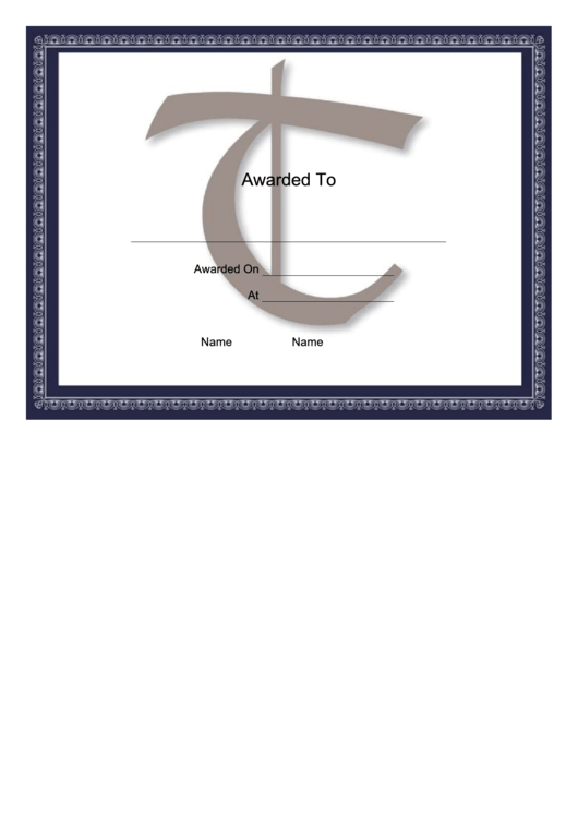 Centered T Monogram Certificate Template Printable pdf