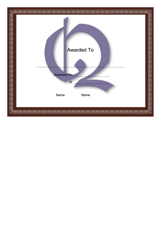 Centered Q Monogram Certificate Template Printable pdf