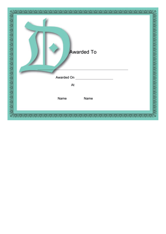 Offset D Monogram Certificate Template Printable pdf