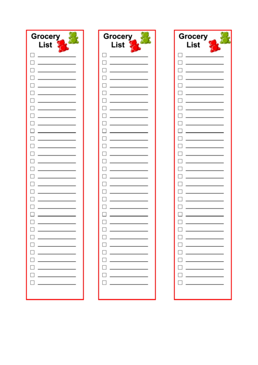 Bear Grocery List Template Printable pdf