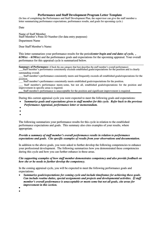 Performance And Staff Development Program Letter Template Printable pdf