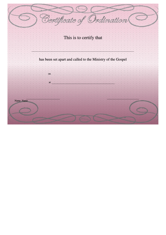 Ordination Certificate Template Printable pdf