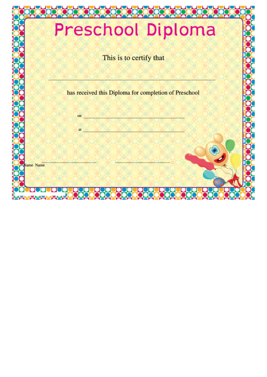 Preschool Diploma Certificate Template Printable pdf