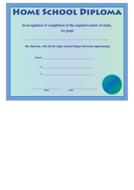 Home School Diploma Certificate Template Printable pdf