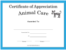 Animal Care Appreciation Dog Certificate
