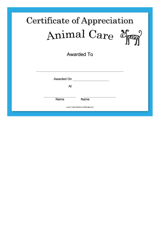 Animal Care Appreciation Dog Certificate Printable pdf