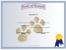 Dog Best Of Breed Certificate