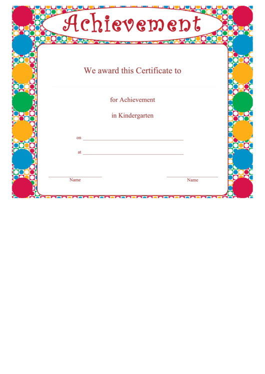 Kindergarten Certificate Of Achievement Template Printable pdf