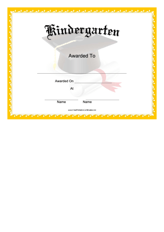 Mortarboard Grade Kindergarten Certificate Printable pdf