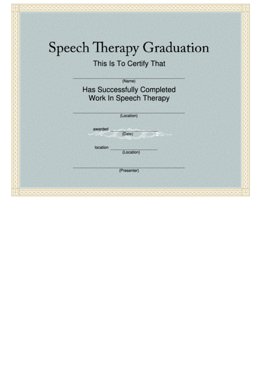 Speech Therapy Graduation Certificate Template printable