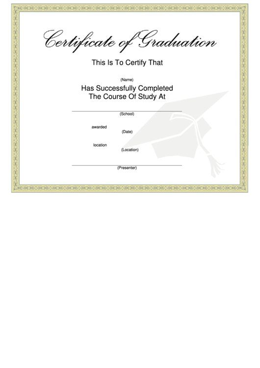 Graduation Certificate Template - Graduate Hat Printable pdf