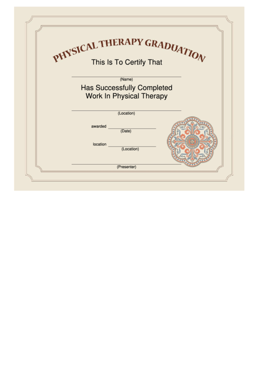 Physical Therapy Graduation Certificate Template Printable pdf