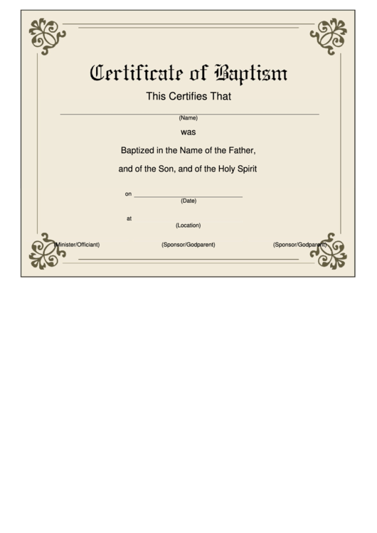 Baptism Certificate Template Printable pdf