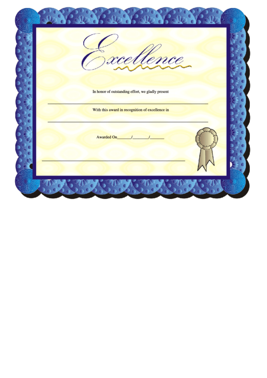 Certificate Of Excellence Template - Blue Border Printable pdf