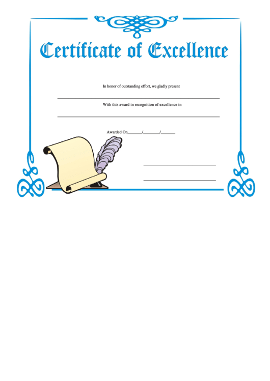 Certificate Of Excellence Template - Quill And Parchment Printable pdf
