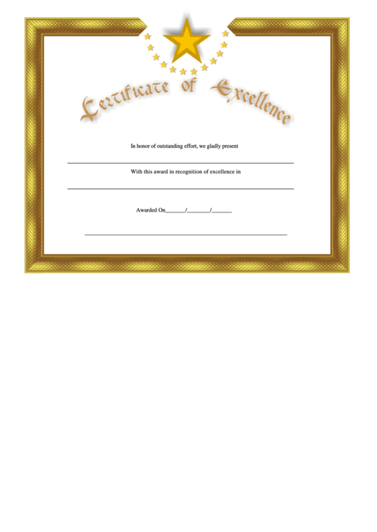 Certificate Of Excellence Template Printable pdf