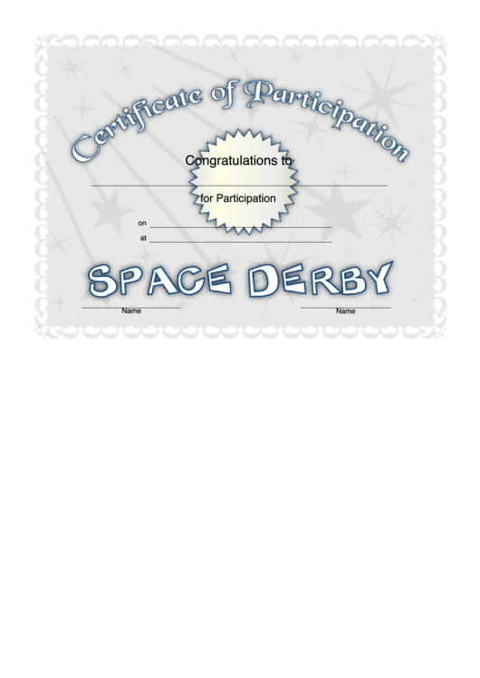 Space Derby Participation Certificate Template