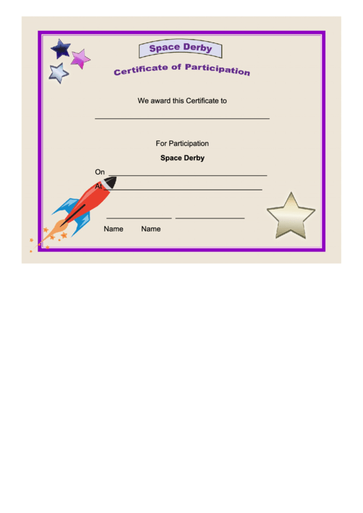 Space Derby Participation Certificate Template