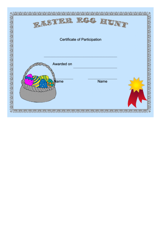 Easter Egg Hunt Participant Certificate Template Printable pdf