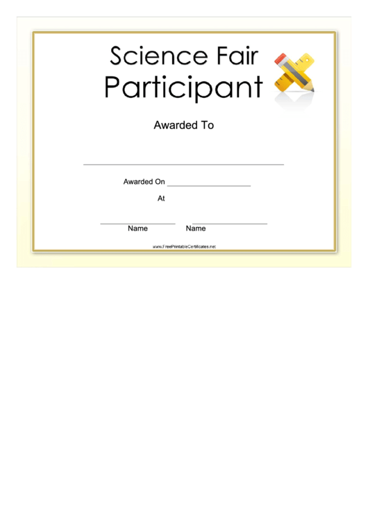 Science Fair Participant Certificate Template Printable pdf