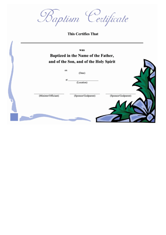 Baptism Certificate Template - Ribbon And Fir-Tree Printable pdf