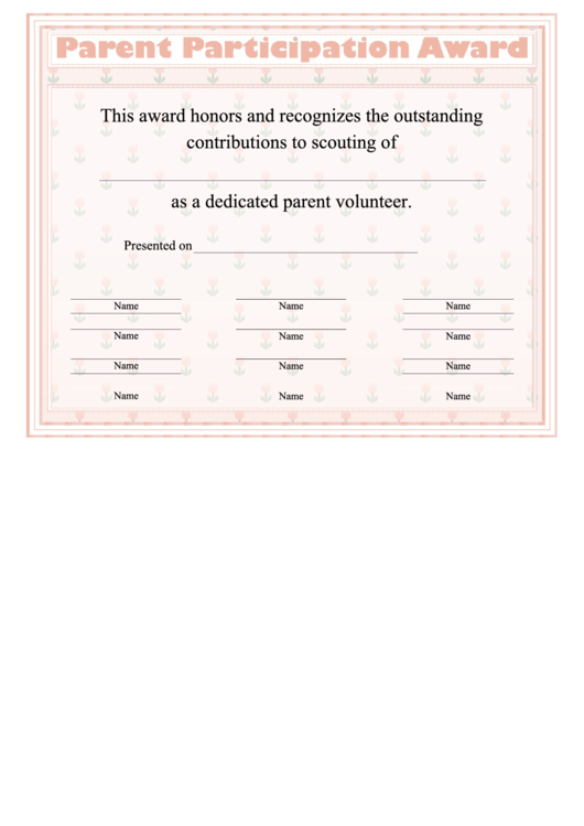 Parent Participation Certificate Template Printable pdf