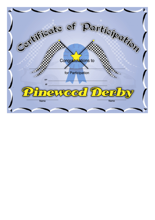 Pinewood Derby Participation Certificate Template Printable pdf