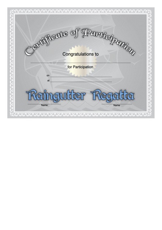 Raingutter Regatta Participation Certificate Template Printable pdf