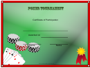 Poker Tournament Participant Certificate Template