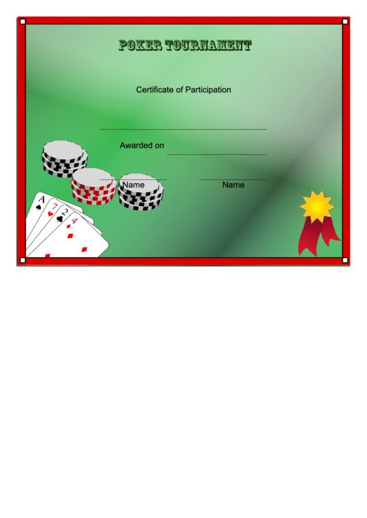 Poker Tournament Participant Certificate Template Printable pdf