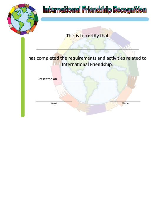International Friendship Certificate Template Printable pdf