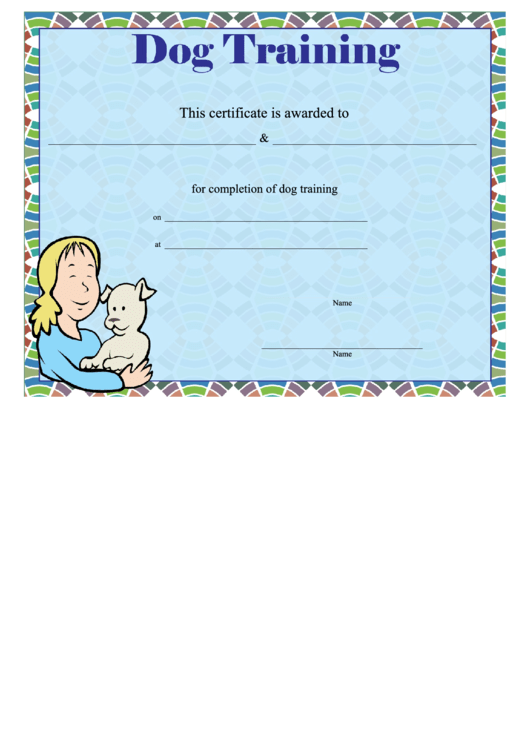 Dog Training Certificate Template Printable pdf