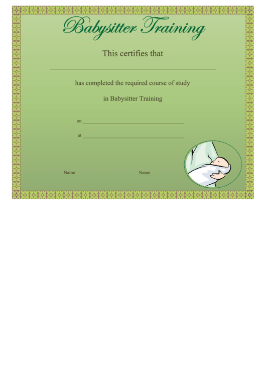 Babysitter Training Certificate Template Printable pdf