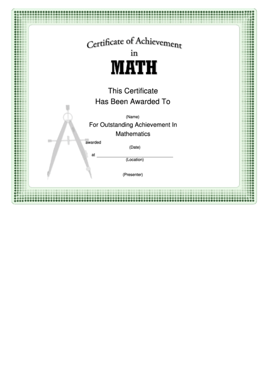 Certificate Of Achievement Template Math Printable pdf