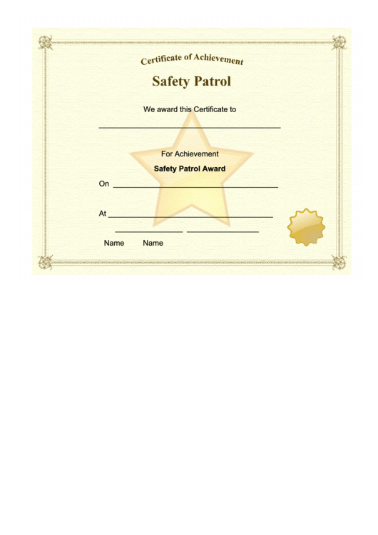 Safety Patrol Achievement Certificate Printable pdf