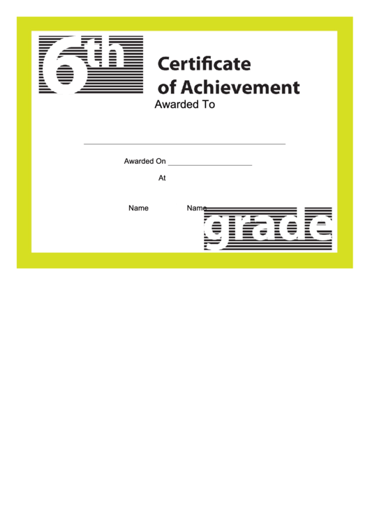 6th Grade Achievement Certificate Printable pdf