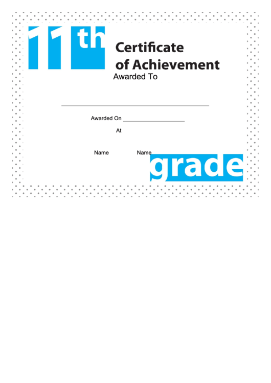 11th Grade Achievement Certificate Printable pdf