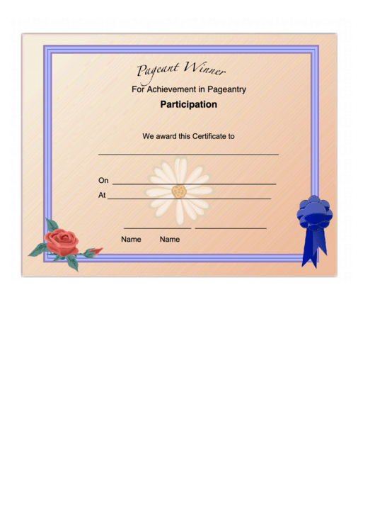 Pageant Participation Achievement Certificate