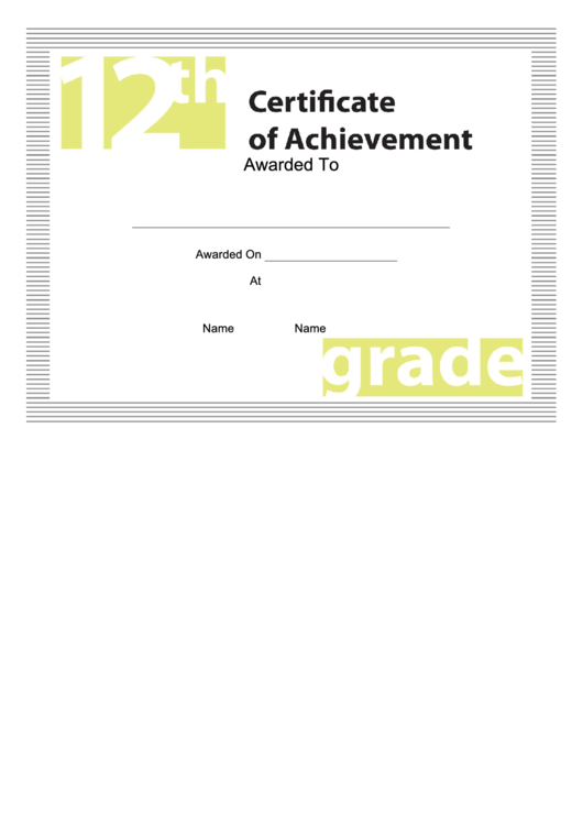 12th Grade Achievement Certificate Printable pdf