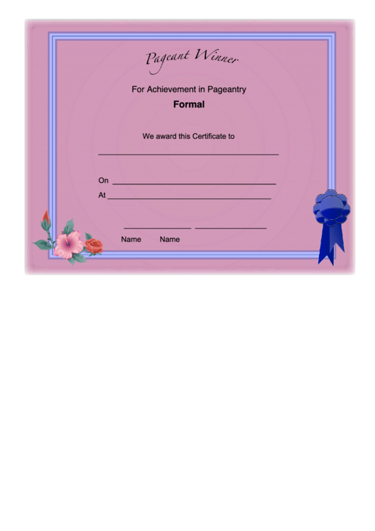 Pageant Formal Achievement Certificate