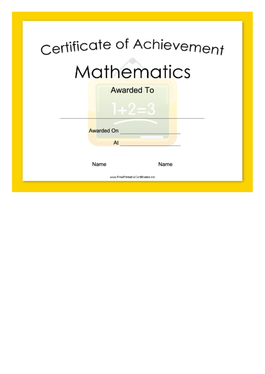 Math Achievement Certificate Printable pdf