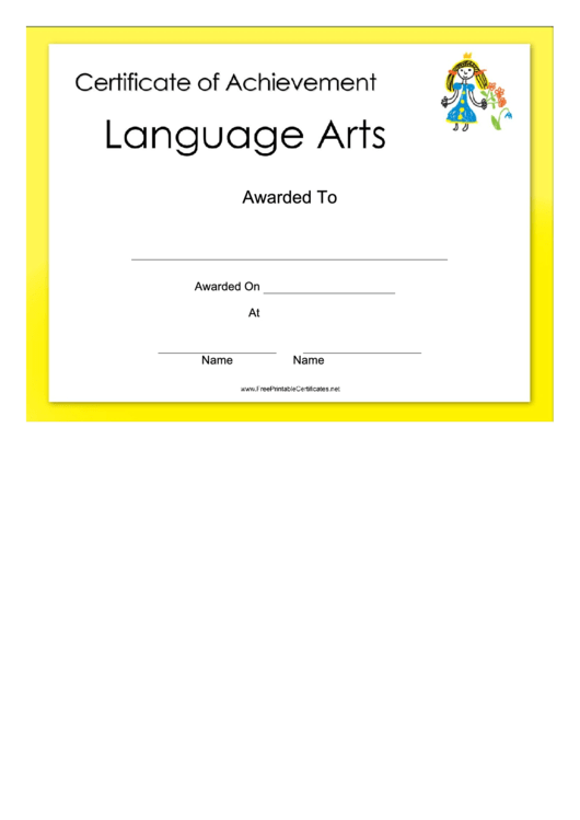 Language Arts Achievement Certificate Printable pdf