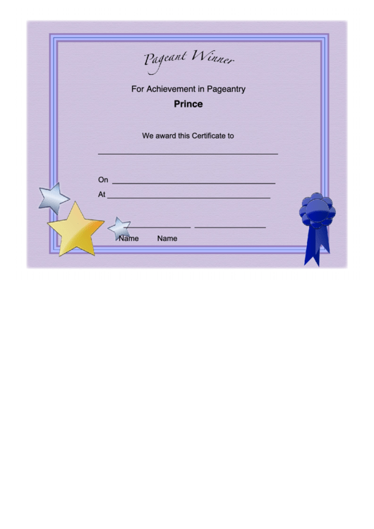 Pageant Prince Achievement Certificate