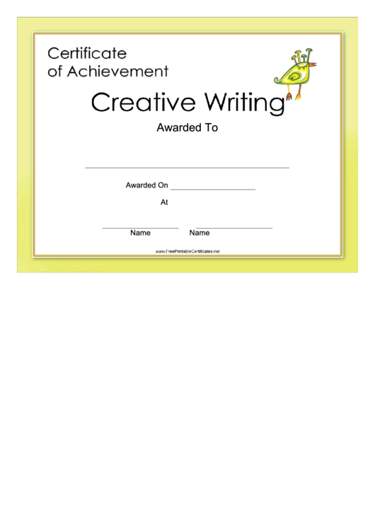 Creative Writing Achievement Certificate Printable pdf