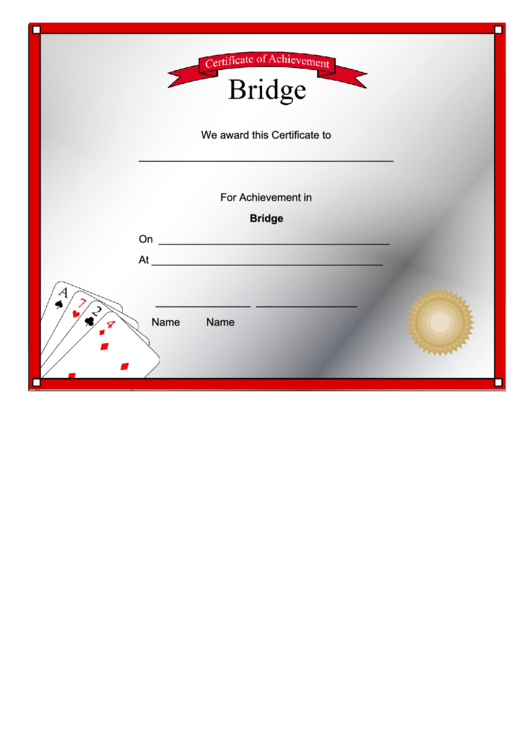 Bridge Achievement Certificate Printable pdf