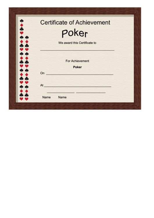 Poker Achievement Certificate Template Printable pdf