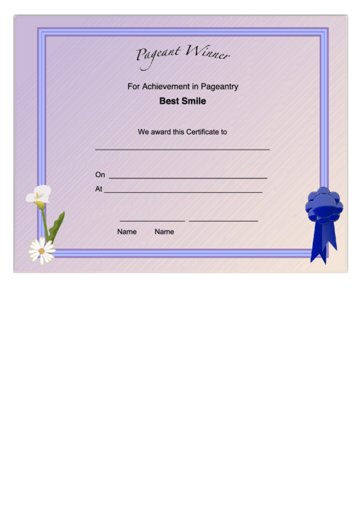 Pageant Best Smile Achievement Certificate Printable pdf